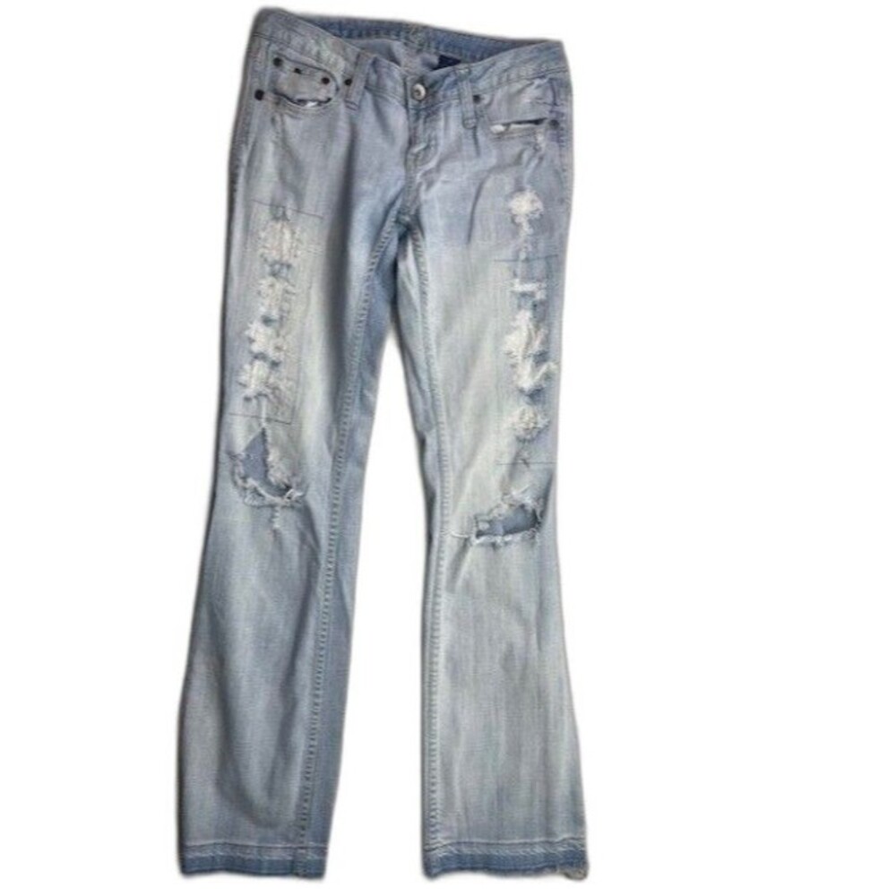 ZCO Size 7 Womens Jeans Bootcut Light Wash Stretch Distress Low Rise